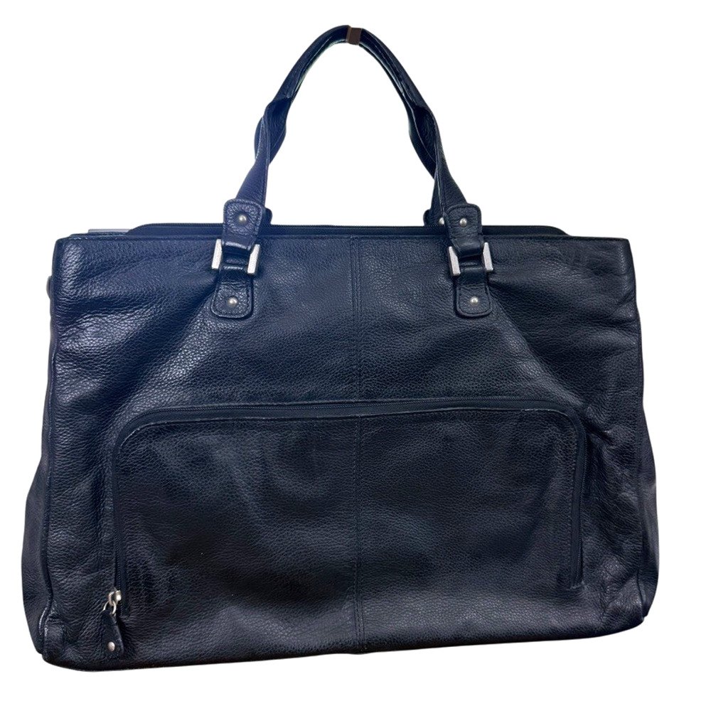 Clarks Black Pebble Leather Briefcase Career Work Handbag Purse Large Laptop Bag